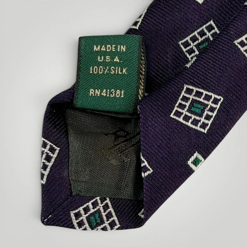 Lauren Ralph Lauren Silk Tie Purple Geometric USA Made‎ Classic Mens OS